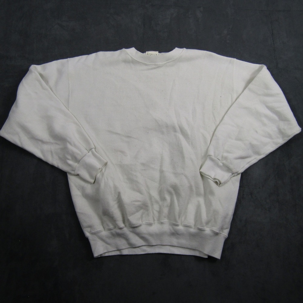 Tultex Sweatshirt Mens Large White Vintage Crewneck Solid Pullover Blank 90s